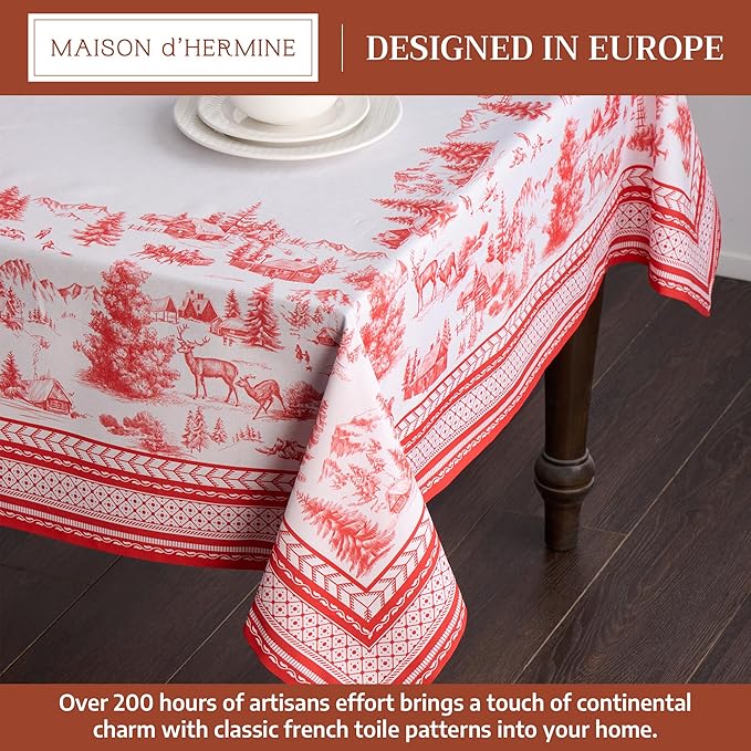 Maison d' Hermine Table Cloth Square Table 100% Cotton 60 x 60 Inches Fall Tablecloth Reusable Everyday Use for Thanksgiving Christmas Decorations Dining Farmhouse Party (Winter Jouy)