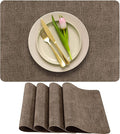 More Décor Faux Leather Placemats Set of 4 for Dining Table – Waterproof, Wipeable, Washable, Stain & Heat Resistant, Non-Slip Table Mats – 12 X 17 Inch, Brown