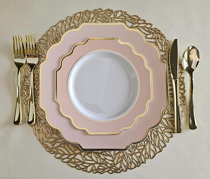 " OCCASIONS " 80 Plates Pack,(40 Guests) Heavyweight Premium Wedding Party Disposable Plastic Plates Set -40 x 10.5'' Dinner + 40 x 8'' Salad/Dessert(Imperial in Blush & Gold)