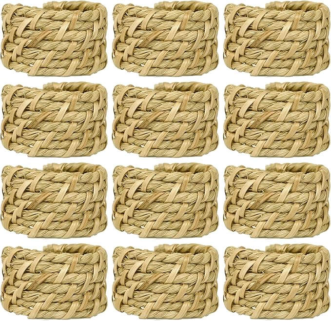 ALPHA Living HOME Rattan Napkin Rings Set of 12 - Handcrafted Cane Serviette Holders for Table Decor, Weddings, Parties, Dinners, Rustic Boho Style Napkin Rings Natural