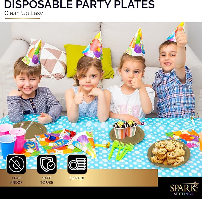 Disposable Paper Plates Gold, 7 Inch Paper Dessert Plates, Strong and Sturdy Disposable Plate for Party, Dinner, Holiday, Picnic, or Travel Party Plate, Pack of 50