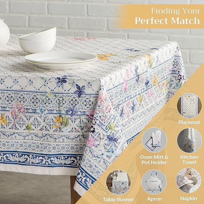 Maison d' Hermine Table Cloth Rectangle Table 100% Cotton 54 x 72 Inches Tablecloth Reusable Decorative for Dining Room Farmhouse Home Valentines Day Decorations Spring Summer - Faience