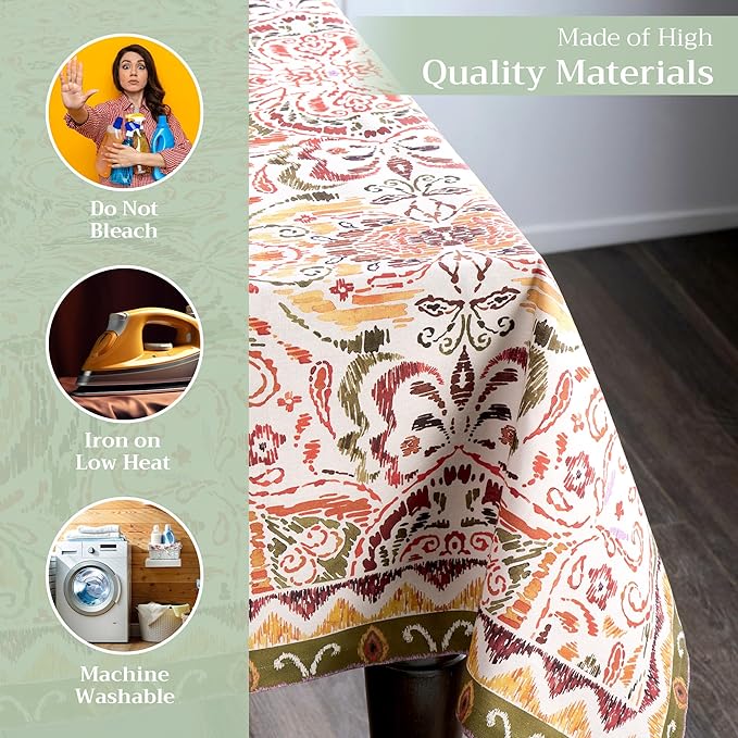 Maison d' Hermine Table Cloth Square Table 100% Cotton 60 x 60 Inches Fall Tablecloth Reusable Everyday Use for Thanksgiving Christmas Decorations Dining Farmhouse Party (Damask)