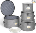 punemi China Storage Containers, Dish Storage w/Hard Shell Top Side Bottom Support & Felt Dividers for Charger Plates Dinnerware, Perfect for Moving Supplies, 4 set Stackable Fine China Storage, Gray