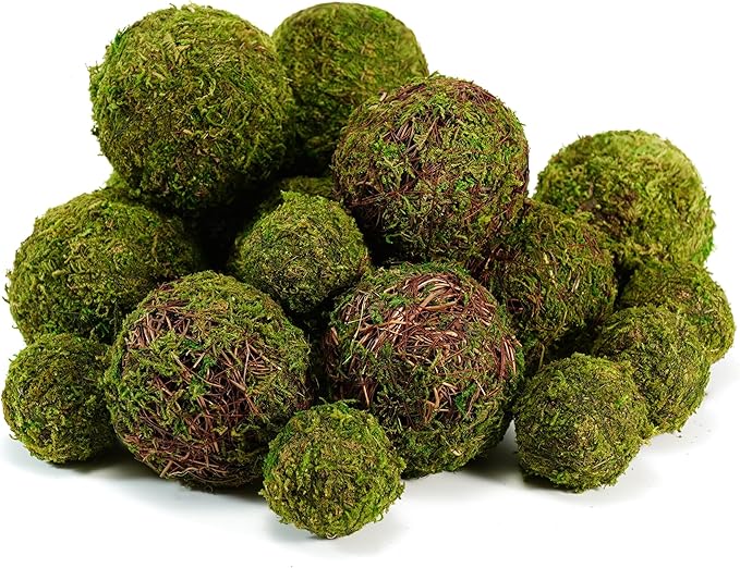 BYHER Decorative Moss Balls Set - 18pcs Fake Moss Balls for Bowl Fillers, Centerpiece Decor, Home Decor, Vase Fillers, Wedding Decor, Table Arrangements, Coffee Accents, DIY Crafts (Mix-Set of 18)