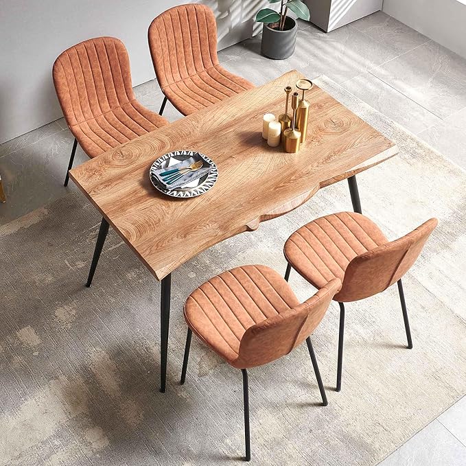 Rectangular Dining Table Set for 4 with PU Leather Chairs - Modern Kitchen Table and Chairs Set for Small Spaces - Brown