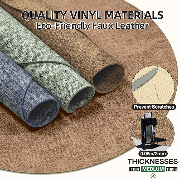 15 inch Faux Leather Round Placemats Set of 4 Non-Slip Washable Wipeable Table Mats, Heat Resistant Waterproof Oilproof Brown Place Mats for Kitchen, Dining, Party, Indoor, Outdoor