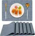 Faux Leather Placemats Set of 6, Heat Resistant Wipeable Washable Vinyl Place Mats, Waterproof Anti-Slip Dining Table Mats, Suitable for Indoor & Outdoor Use (Blue)