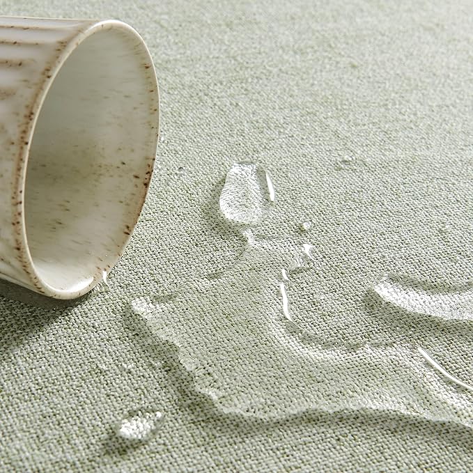 Linen Tablecloth for Rectangle Table 60x120 Inch Green, Farmhouse Style Sage Green Tablecloth, Water Resistant Burlap Tablecloths for Dining Table Farmhouse Kitchen