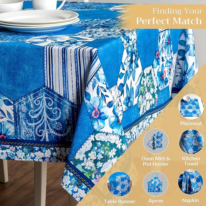 Maison d' Hermine Table Cloth Rectangle Table 100% Cotton 70 x 108 Inches Tablecloth Reusable Decorative for Dining Room Farmhouse Home Valentines Day Decorations Spring Summer - Summer Blues