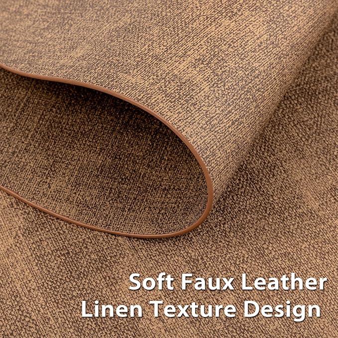 Placemats Set of 6 - Washable Heat Resistant Table Placemats - Wipeable Faux Leather Oval Place Mats, Waterproof Table Mats for Dining Table, Brown