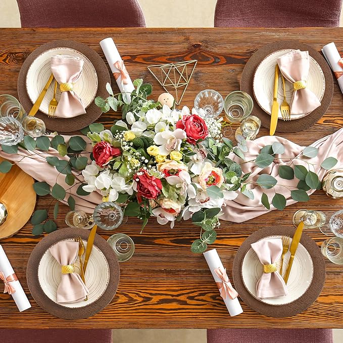 Mifoci 12 Pcs Faux Wooden Charger Plates 13 Inch Round Rustic Plastic Plates Antique Design Bulk Decorative Chargers for Dinner Tray for Wedding Dinner Table Farmhouse Party Event (Brown)