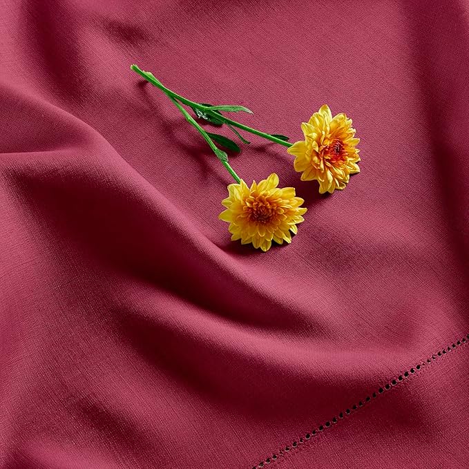 Solino Home Beet Linen Tablecloth 60 x 144 Inch - Classic Hemstitch, 100% Pure Linen Rectangular Tablecloth - Machine Washable Table Cloth for Valentines, Easter