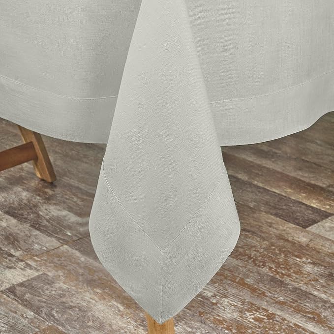 D'Moksha Homes Linen Tablecloth for Rectangle Tables 60 x 144 Inch - 100% Pure Linen Silver Grey Table Cloth - Machine Washable Cloth Tablecloth for Spring, Easter