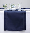 Solino Home Linen Navy Blue Table Runner 72 Inches Long - 100% Pure Linen Hemstitch Table Runner 14 x 72 Inch for Dresser, Dining, Winter, Easter - Classic Hemstitch