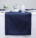 Solino Home Linen Navy Blue Table Runner 60 Inches - Classic Hemstitch, 100% Pure Linen Coffee Table Runner 14 x 60 Inch Ideal for Dresser Tables - Easter