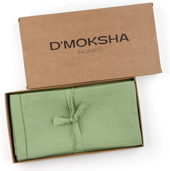 D'Moksha Homes Sage Green Linen Napkins Set of 4 - Classic Hemstitch 100% Pure Linen Hemstitch Dinner Napkins 20 x 20 Inch for Spring, St Patricks Day, Easter - Handcrafted and Machine Washable