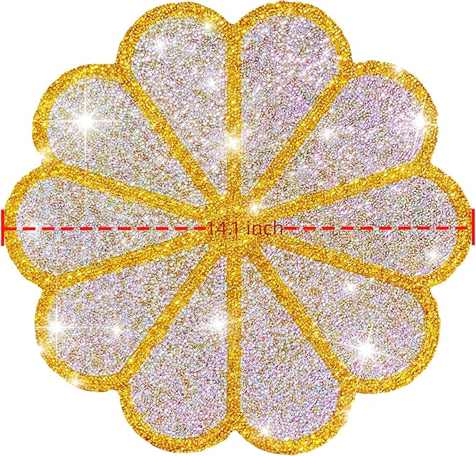 Washable Waterproof Diamond Circle Placemats for Round Tablescape Decor for Dinner and Kitchen Bling Placemats for Weddings & Special Events-6 PCS (Yellow)