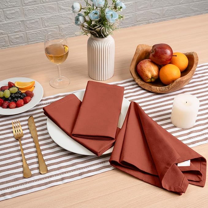 Blue Needles Solid Cloth Napkins Set of 12 Rust 100% Cotton Dinner Napkins 18x18 inches - Soft, Reusable, Absorbent & Washable Linen, Ideal for Wedding Events, Parties & Everyday Use