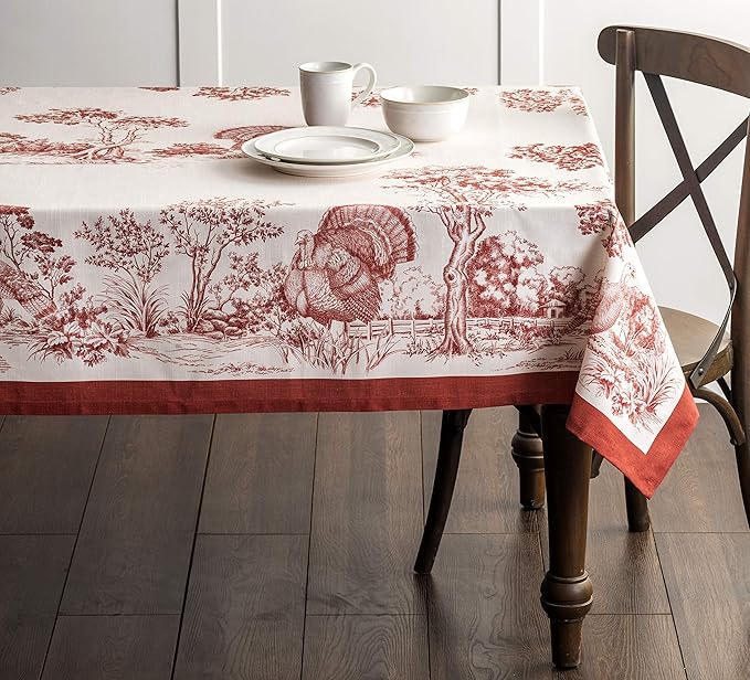 Maison d' Hermine Table Cloth Square Table 100% Cotton 60 x 60 Inches Fall Tablecloth Reusable Everyday Use for Thanksgiving Christmas Decorations Dining Farmhouse Party (Holy Jouy - Red)
