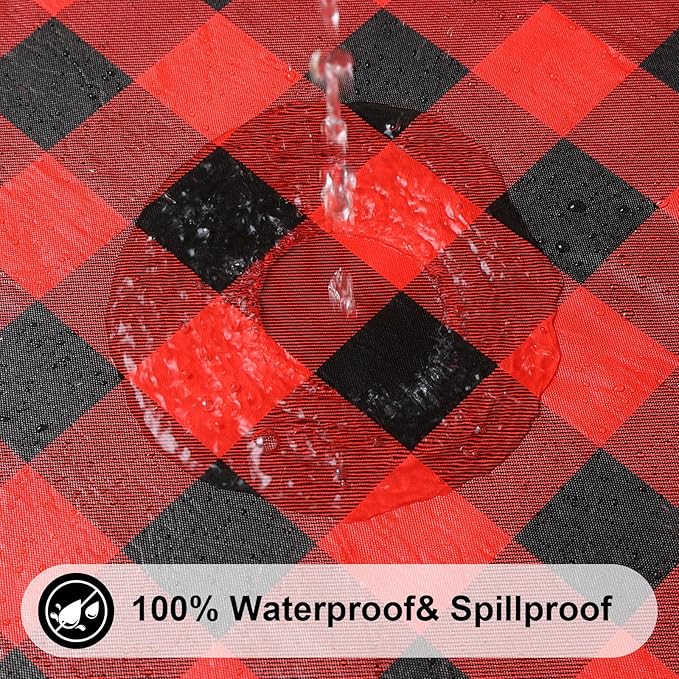 Smiry Rectangle Picnic Table Cloth, Elastic Waterproof Fitted Vinyl Tablecloths, Flannel Backed Buffalo Plaid Table Covers for Dining, Camping, Outdoor (Black and Red, 30" x 96")
