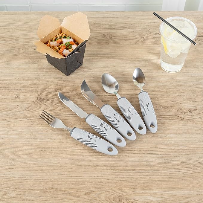 Restaurantware Adaptive Utensils - 1 count Stainless Steel, 9.843 x 5.118 x 1.575 Inches, Ergonomic Eating Aids, Non-Slip Utensil Set for Arthritis, Secure Grip Design, Gray