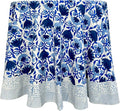 ATOSII Positano Blue 100% Cotton Round Boho Spring Summer Tablecloth, Handblock Floral Table Cloth Linen for Kitchen Dining I Parties Weddings Outdoors Grand Millennial I 60" Inches Round I 4 Seater