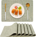 Faux Leather Placemats Set of 6, Heat Resistant Wipeable Washable Vinyl Place Mats, Waterproof Anti-Slip Dining Table Mats, Suitable for Indoor & Outdoor Use (Light Green)