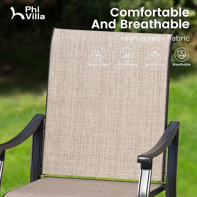 PHI VILLA Outdoor Dining Chairs Set of 2, Breathable Textilene Fabric and Metal Frame with Backrest and Armrest,Quick-Dry and Rustproof,Patio Chairs for Lawn,Garden