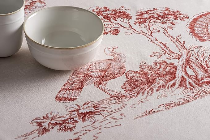Maison d' Hermine Table Cloth Round Table 100% Cotton 69 Inches Fall Tablecloth Reusable Everyday Use for Thanksgiving Christmas Decorations Dining Farmhouse Party (Holy Jouy - Red)