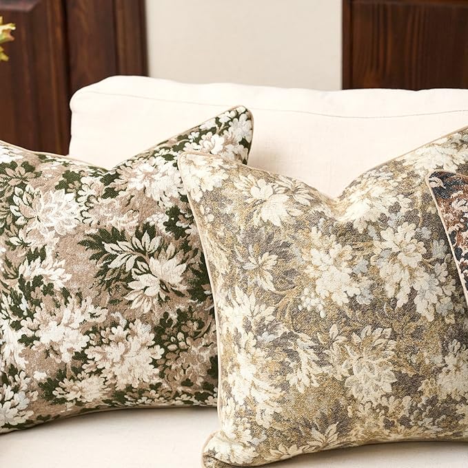 Yangest Neutral Floral Pillow Cover 12 x 20 Inches, Vintage Chenille Rectangle Throw Pillow Cover Soft Decorative Farmhouse Accent Couch Pillow Cover for Living Room Bedroom, Green