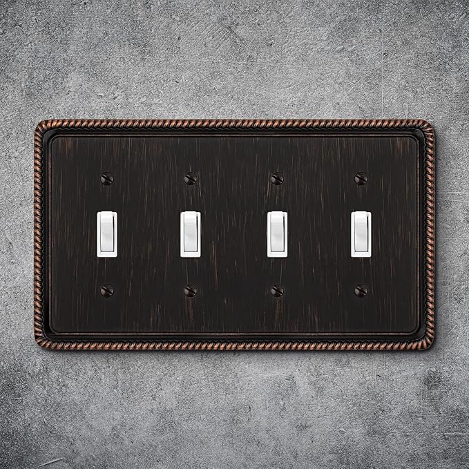 Henne Bery Rope Edge Decorative Wall Plate Switch Plate Outlet Cover (Quad Toggle, Aged Bronze)