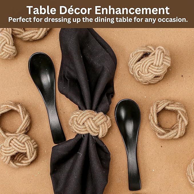 ALPHA Living HOME Round Jute Woven Napkin Rings, Water Hyacinth Easter Napkin Rings Set of 12 Napkins Holder for Elegant Table Decoration, Christmas Table Decor, Wedding Decor (Brown)