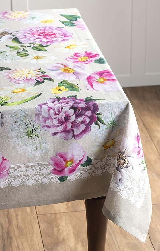Maison d' Hermine Table Cloth Rectangle Table 100% Cotton 60 x 108 Inches Tablecloth Reusable Decorative for Dining Room Farmhouse Home Valentines Day Decorations Spring Summer - Pivoine