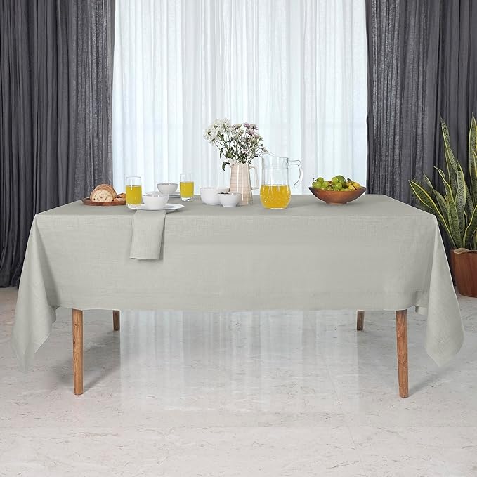 D'Moksha Homes Linen Tablecloth 60 x 120 Inch - 100% Pure Linen Silver Grey Table Cloth for Rectangle Tables - Machine Washable Cloth Tablecloth for Spring, Easter