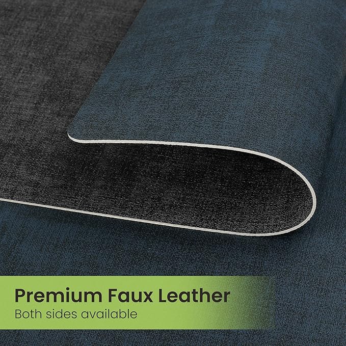 Placemats Set of 6, Faux Leather Heat Resistant Wipeable Placemats, Dual Sided Waterproof Washable Table Mats with Coaster, Suitable for Kitchen, Dining, Table Decor (6, Black Navy Blue)