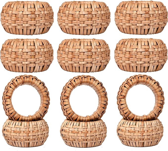 CLEENTABLE Jute Napkin Ring, Hand Wovwn Napkin Rings - 12-Pcs Handmade Rattan Napkin Holders Fall Farmhouse Napkin Rings for Thanksgiving, Christmas, Wedding Table Decoration (Natural)