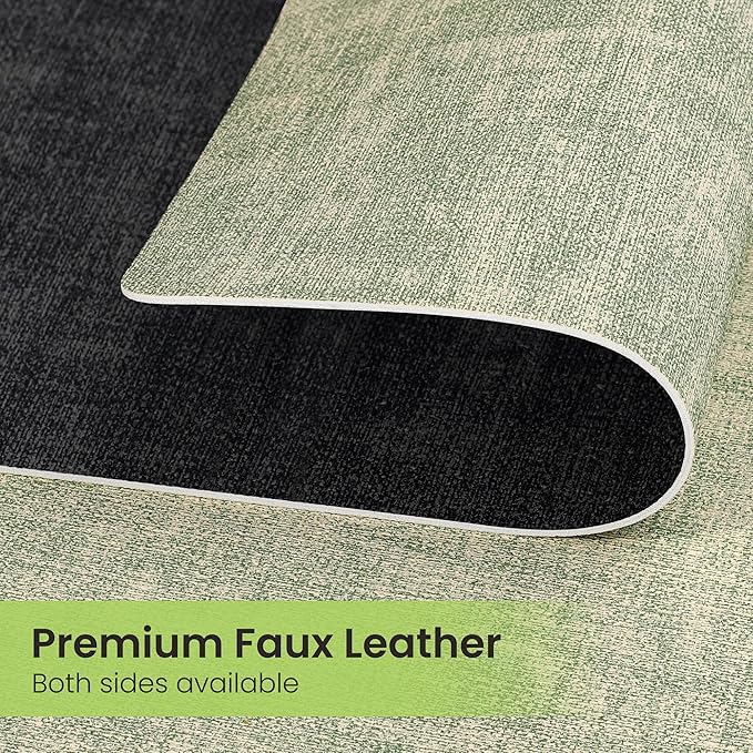 Placemats Set of 6, Faux Leather Heat Resistant Wipeable Placemats, Dual Sided Waterproof Washable Table Mats with Coaster, Suitable for Kitchen, Dining, Table Decor (6, Black Light Green)