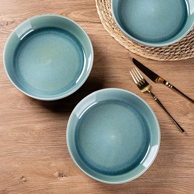 GBHOME 8.75'' Large Ceramic Pasta Bowls, 38oz Stoneware Pasta Serving Bowls Set of 4 for Kitchen, Wide Bowls for Fruit,Pasta,Salad,Oatmeal,Meal, Microwave Safe, Reactive Glaze