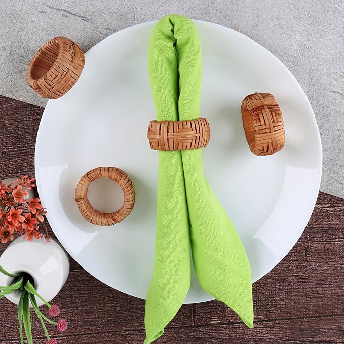 CLEENTABLE Farmhouse Napkin Rings Set of 12, Hand-Woven Napkin Ring for Table Decor, Fall Rustic Rings, Napkin Holder Buckles for Holiday Party, Easter, Birthday, Thanksgiving, Christmas (Brown)