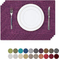 Kevin Textile Burlap Linen Placemats Set of 4 Heat Resistant Dining Table Place Mats Washable Kitchen Table Mats, 13 x19 inches, Red Purple