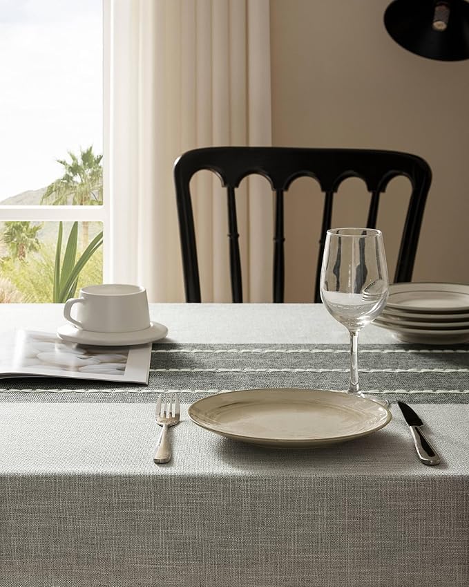 ZeeMart Contrast Linen Table Cloth Rectangle Table Cloths 52x70 Inch Grey, Farmhouse Style Heavy Weight Grey Tablecloth, Water Resistant Burlap Tablecloths