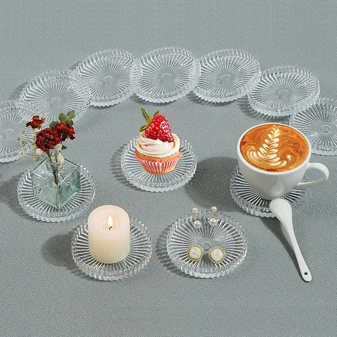 Glass Coasters Pack of 12 for Drinks,Round Cup Coasters,Crystal Coasters Coffee Coaster Table Coasters Pub Coaster,Decor for Office Kitchen Bar Dining Room Living Room,Jewelry Storage,Clear