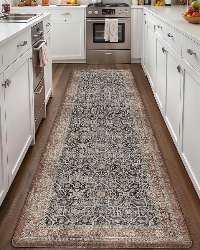 Color&Geometry Anti Fatigue Kitchen Mats for Floor 24x87, Vintage Decor, Easy Clean, Waterproof & Oil Proof, 0.4" Thick Cushioned, Non-Slip Kitchen Runner Rug for Sink, Laundry, Office, Black