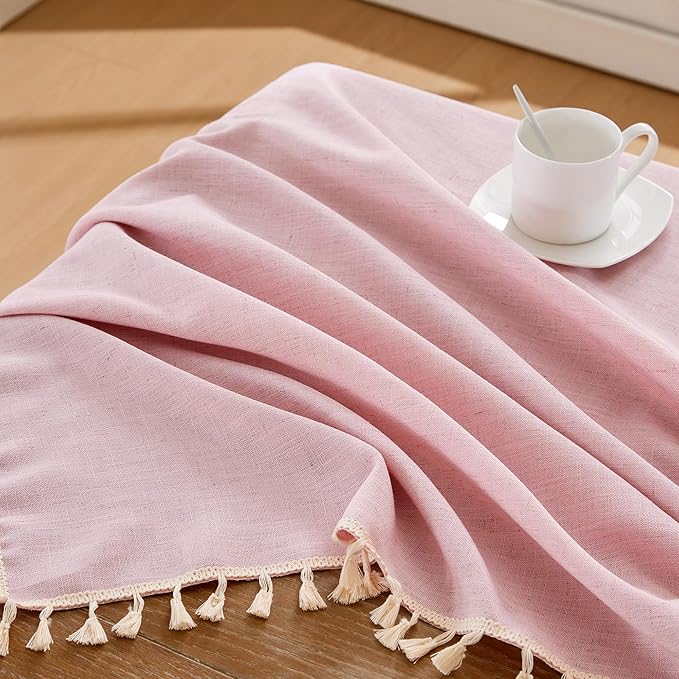 JIALE Valentines Textured Tablecloth, Heavy Duty Linen Style Farmhouse Table Cloth Rectangle Tables, Wrinkle-Free Washable Waterproof Table Cover for Kitchen, Dining, Parties, 55"x75", Pink