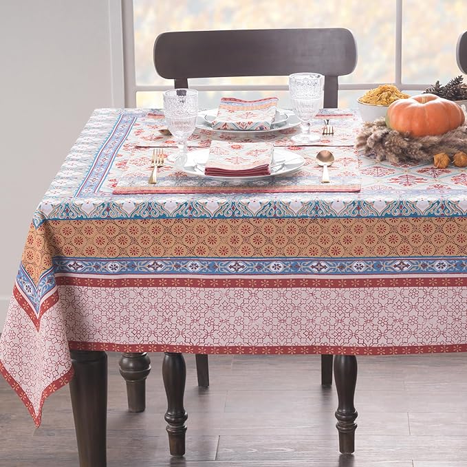 Maison d' Hermine Table Cloth Rectangle Table 100% Cotton 70 x 108 Inches Fall Tablecloth Reusable Everyday Use for Thanksgiving Christmas Decorations Dining Farmhouse Party (Romane)