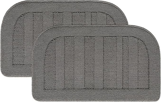 BEQHAUSE 30x18 Inch Kitchen Rug Mat Durable Kitchen Rugs Non-Slip Washable Absorbent Kitchen Mats for Floor Dirt-Resistant Semicircular Kitchen Mat (Grey, 2PCS)