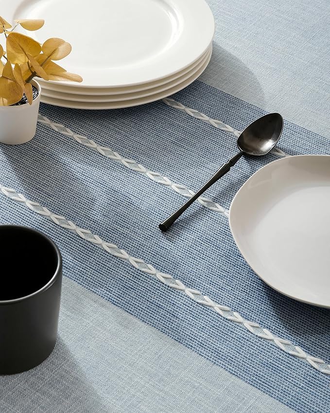 ZeeMart Contrast Linen Table Cloth Square Table Cloths 52x52 Inch Blue, Farmhouse Style Heavy Weight Blue Tablecloth, Water Resistant Burlap Tablecloths