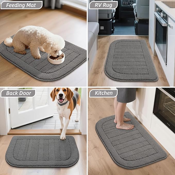 BEQHAUSE 30x18 Inch Kitchen Rug Mat Durable Kitchen Rugs Non-Slip Washable Absorbent Kitchen Mats for Floor Dirt-Resistant Semicircular Kitchen Mat (Grey, 2PCS)