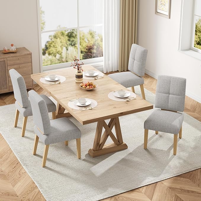 Wooden Dining Chairs Set of 4, Dining Room Chairs with Wood Legs, Cloud-Like Cushion & Reinforcement Structure Design for Kitchen/Living Room/Restaurant, Easy Assembly